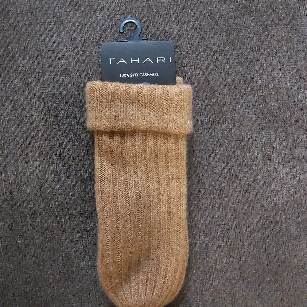 Tahari Women's Burlap Heather Ribbed Knit Cashmere Mittens Size OS